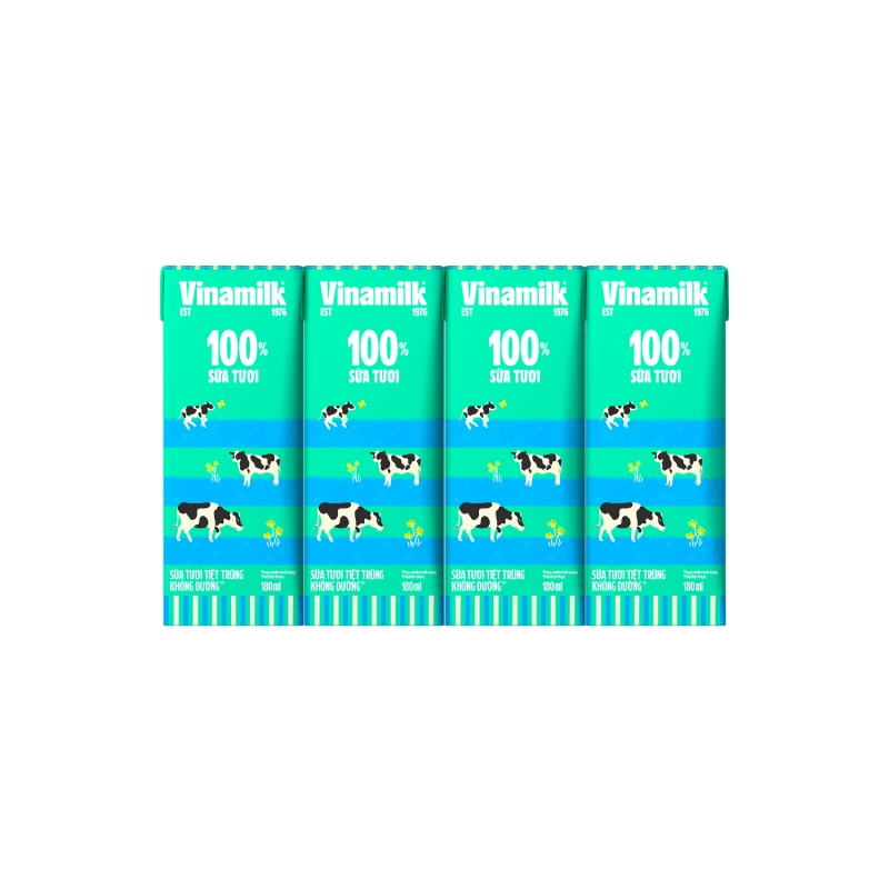 Sữa Tươi Tiệt Trùng Vinamilk 100% Không Đường Hộp 180ml