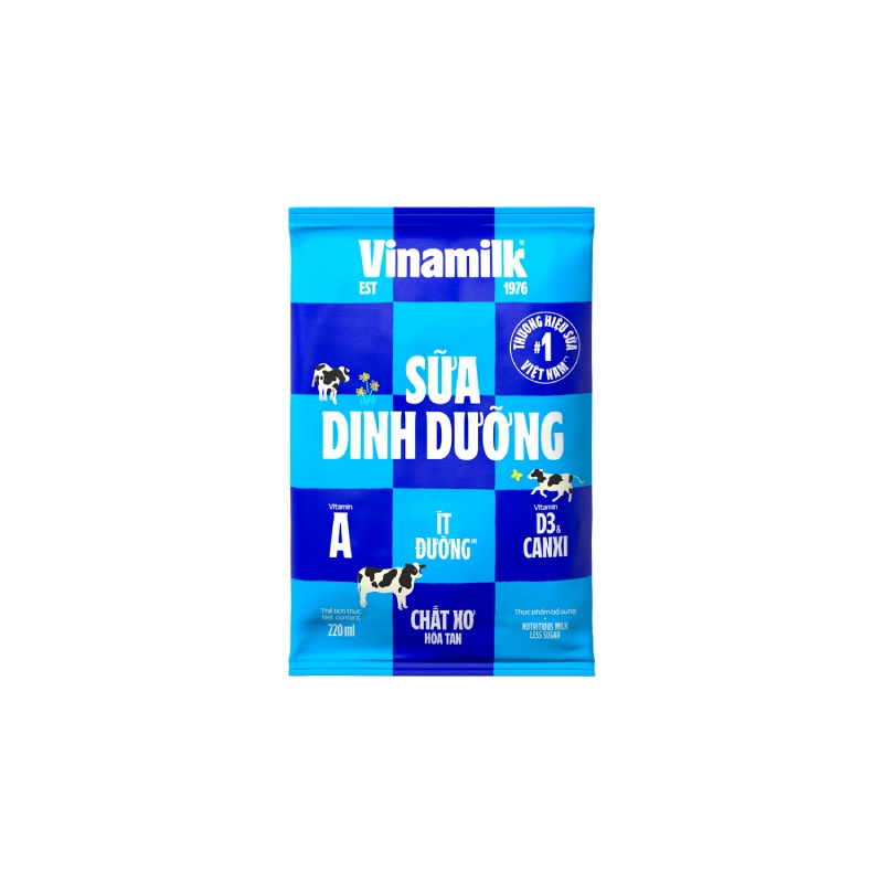 Sữa Dinh Dưỡng Vinamilk Ít Đường Bịch 220ml