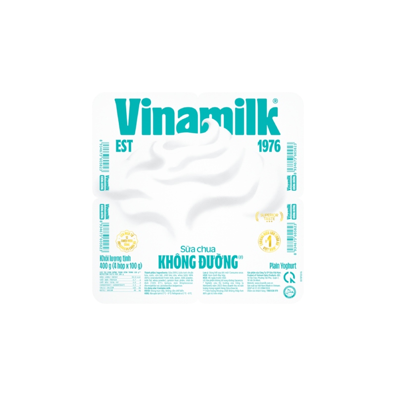 Sữa Chua Ăn Vinamilk Không Đường Vỉ 4 Hộp 100g