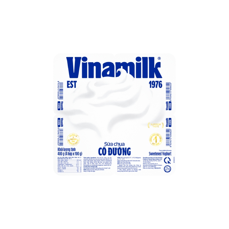 Sữa Chua Ăn Vinamilk Có Đường Vỉ 4 Hộp 100g