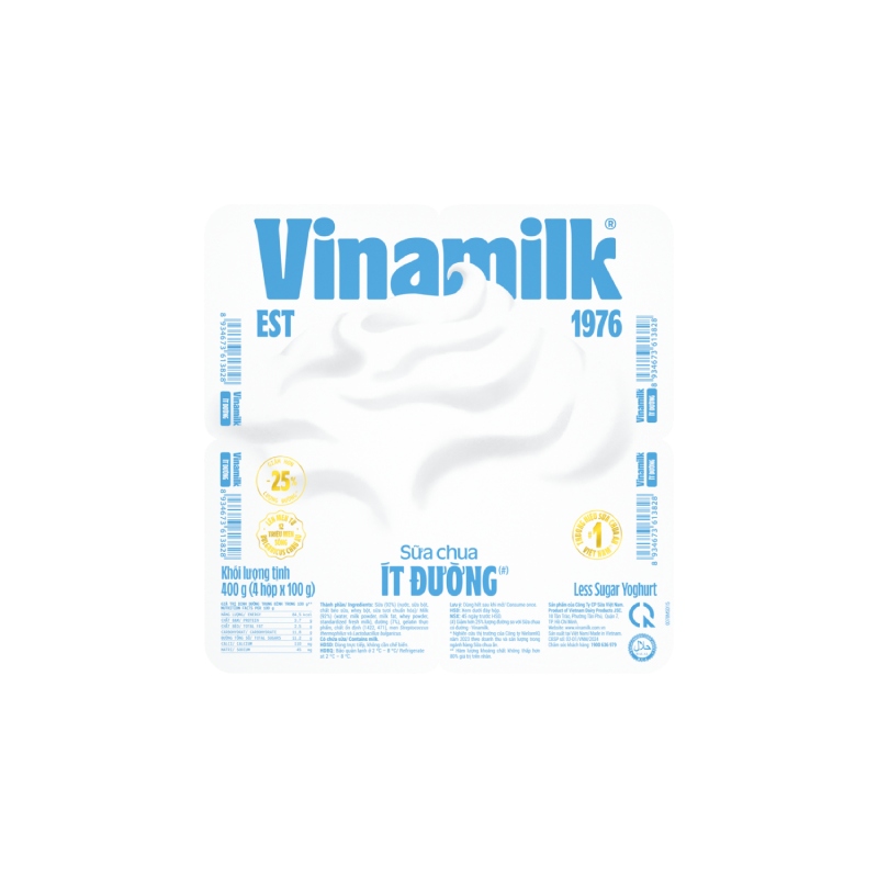 Sữa Chua Ăn Vinamilk Ít Đường Vỉ 4 Hộp 100g (4 x 100g)