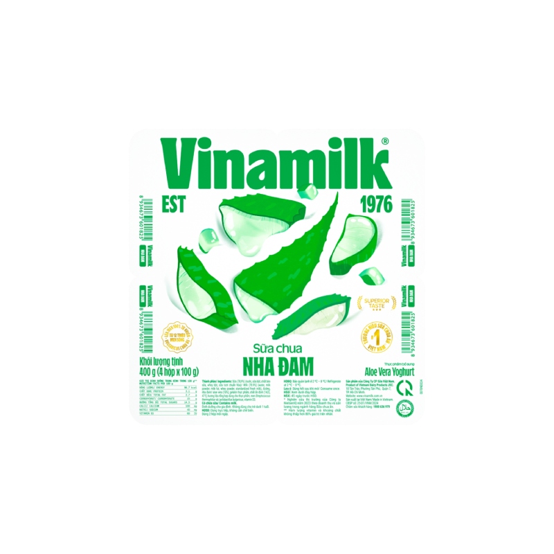 Sữa Chua Ăn Vinamilk Nha Đam Có Đường Vỉ 4 Hộp 100g (4 x 100g)