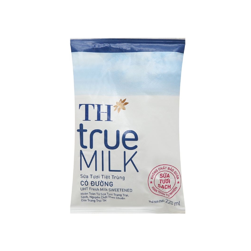 Sữa Tươi Tiệt Trùng TH true Milk Có Đường Bịch Giấy 220ml
