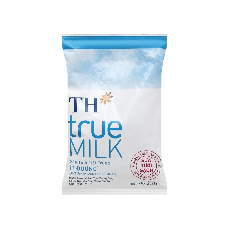 Sữa Tươi Tiệt Trùng TH true Milk Ít Đường Bịch Giấy 220ml