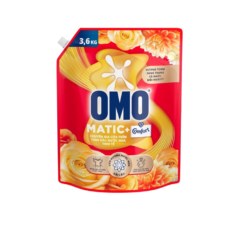 Nước Giặt OMO Matic+Comfort Cửa Trên Tinh Dầu Nước Hoa Tinh Tế 3.6kg