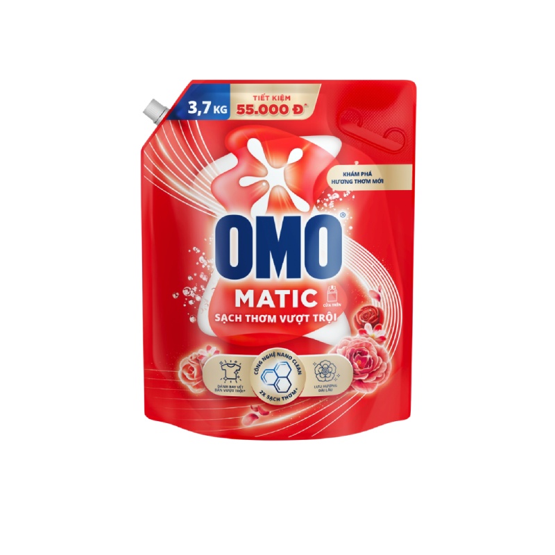 Nước Giặt OMO Matic Cửa Trên Sạch Thơm Vượt Trội 3.7kg