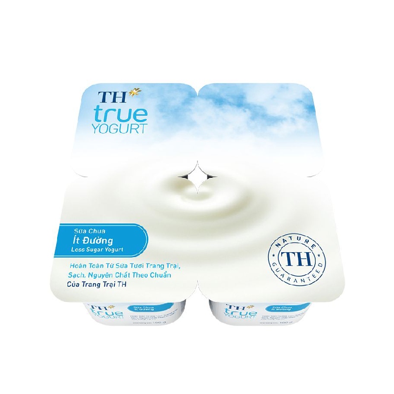 Sữa Chua Ít Đường TH true Yogurt Vỉ 4 Hộp 100g