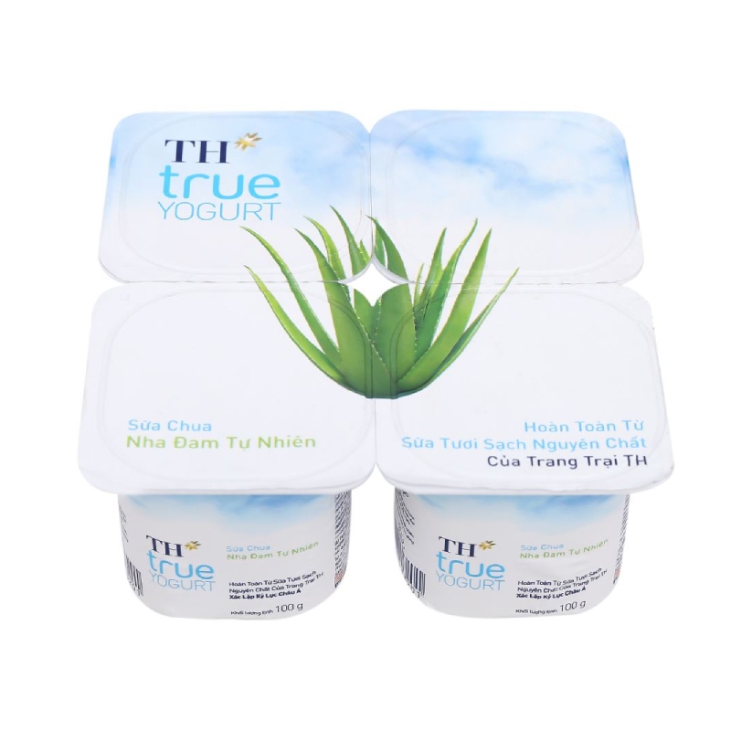 Sữa Chua Nha Đam Tự Nhiên TH true Yogurt Vỉ 4 Hộp 100g