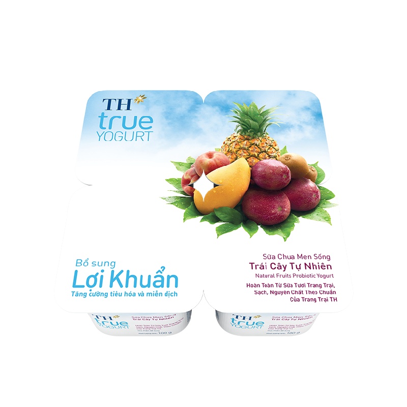 Sữa Chua Men Sống Trái Cây Tự Nhiên TH true Yogurt Vỉ 4 Hộp 100g