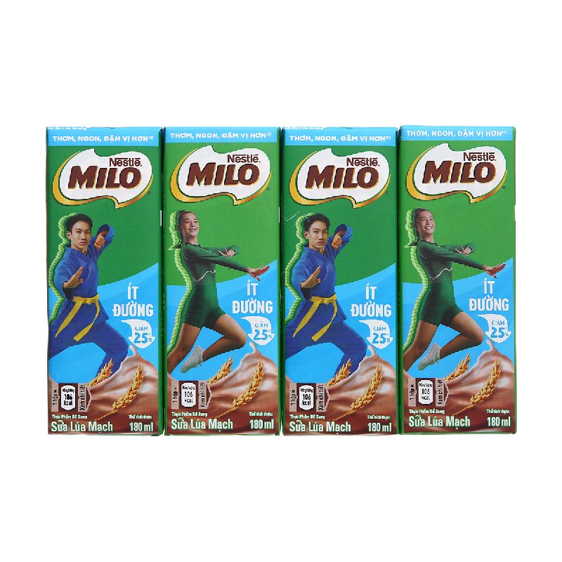 Sữa Lúa Mạch Nestlé MILO Ít Đường 180ml