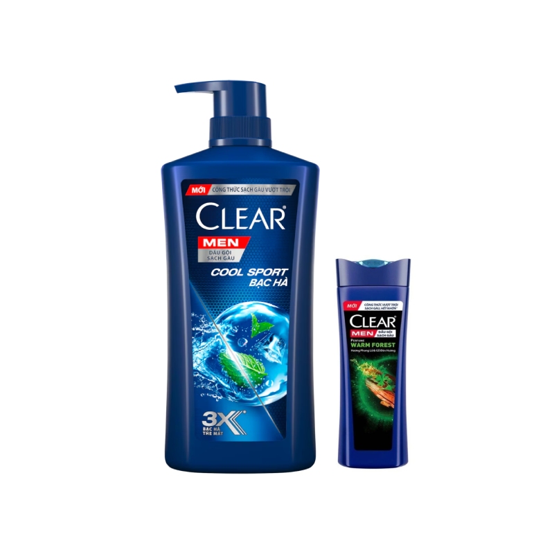 Dầu Gội Sạch Gàu Clear Men Cool Sport Bạc Hà 630g + Clear Men Warm Forest 140g
