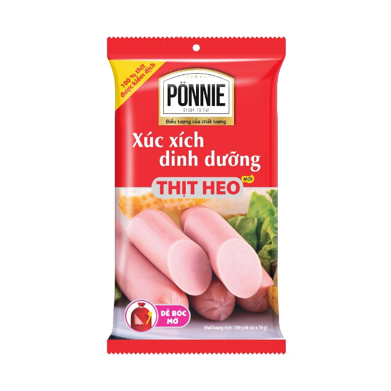 Xúc Xích Thịt Heo Ponnie Gói 280g (4 cây x 70g)
