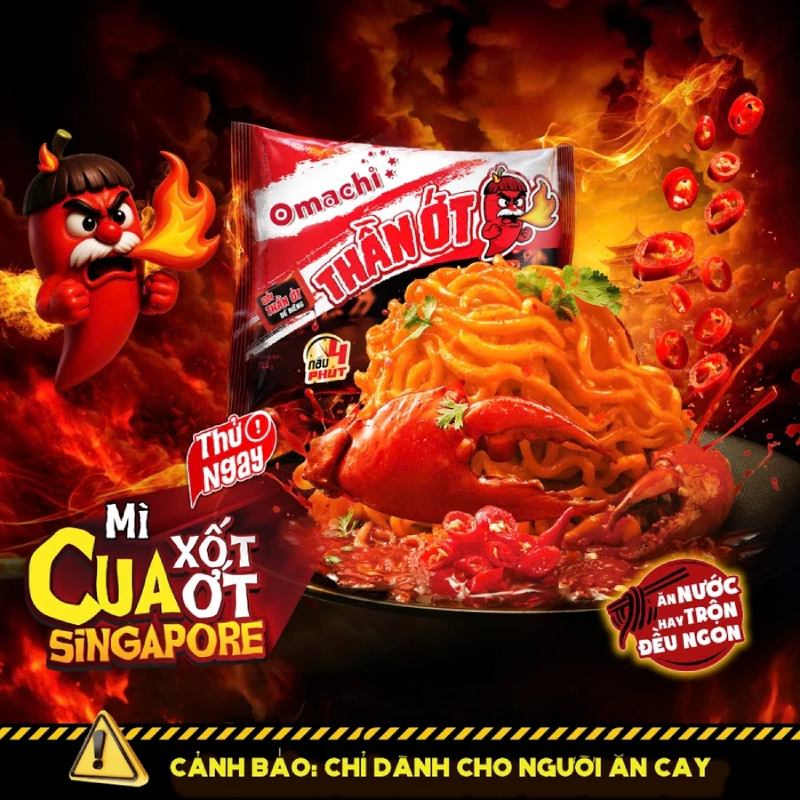 Omachi Thần Ớt Mì Cua Xốt Ớt Singapore 126g