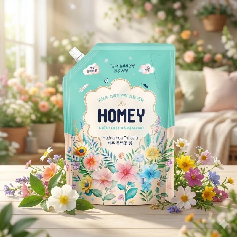 Nước Giặt Xả Homey Đậm Đặc Hương Hoa Trà Jeju Túi 3.4kg