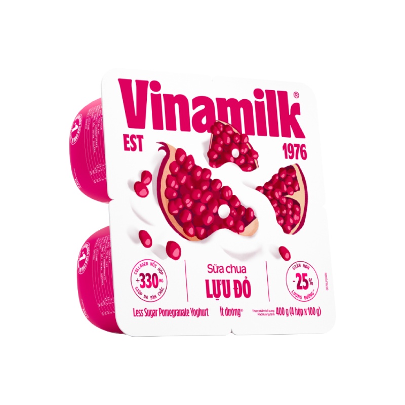 Sữa Chua Ăn Vinamilk Lựu Đỏ Ít Đường Vỉ 4 Hộp 100g